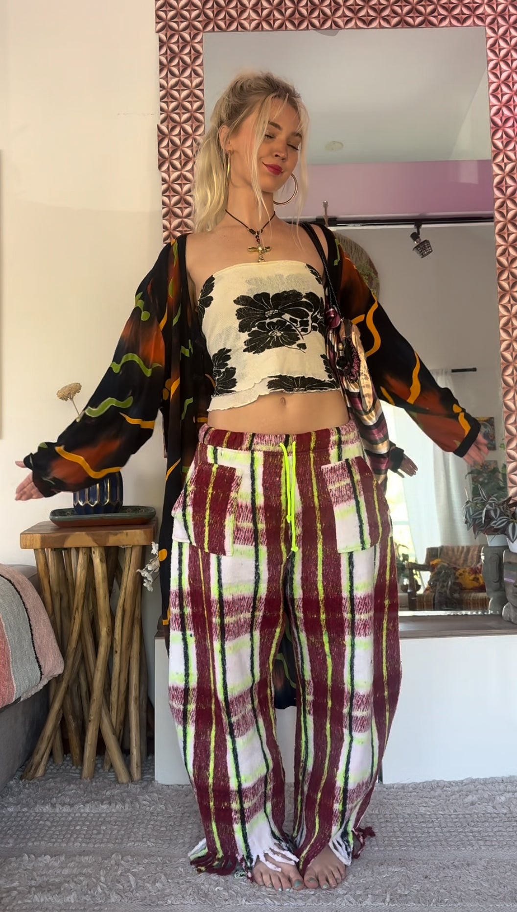 Reclaimed Plaid Barrel Pants