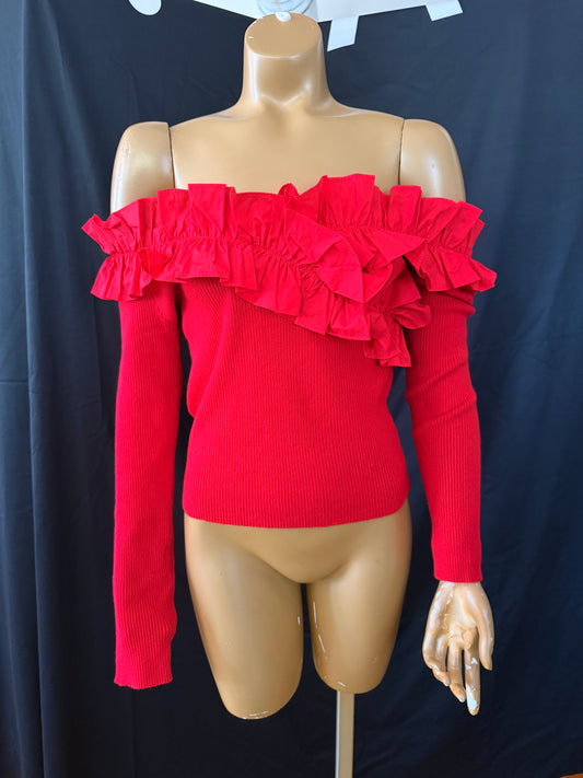 Ruffle Red Knit Top