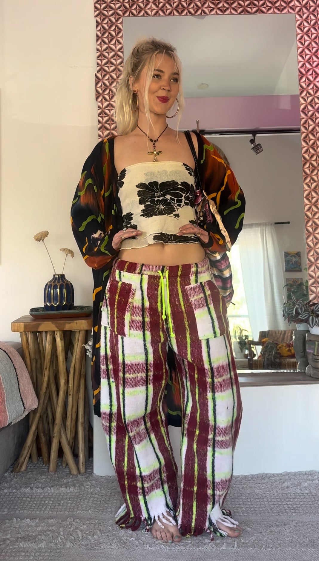Reclaimed Plaid Barrel Pants