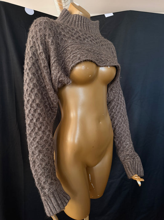 Brown Shaw Cropped Sweater