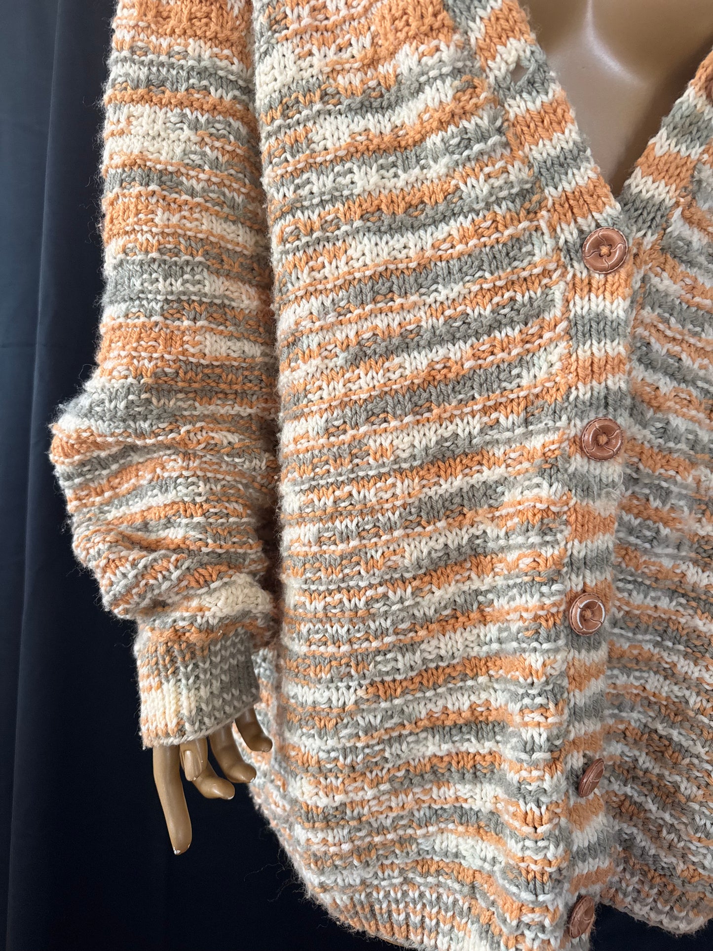 Hand Knit Grey and Orange Cardigan