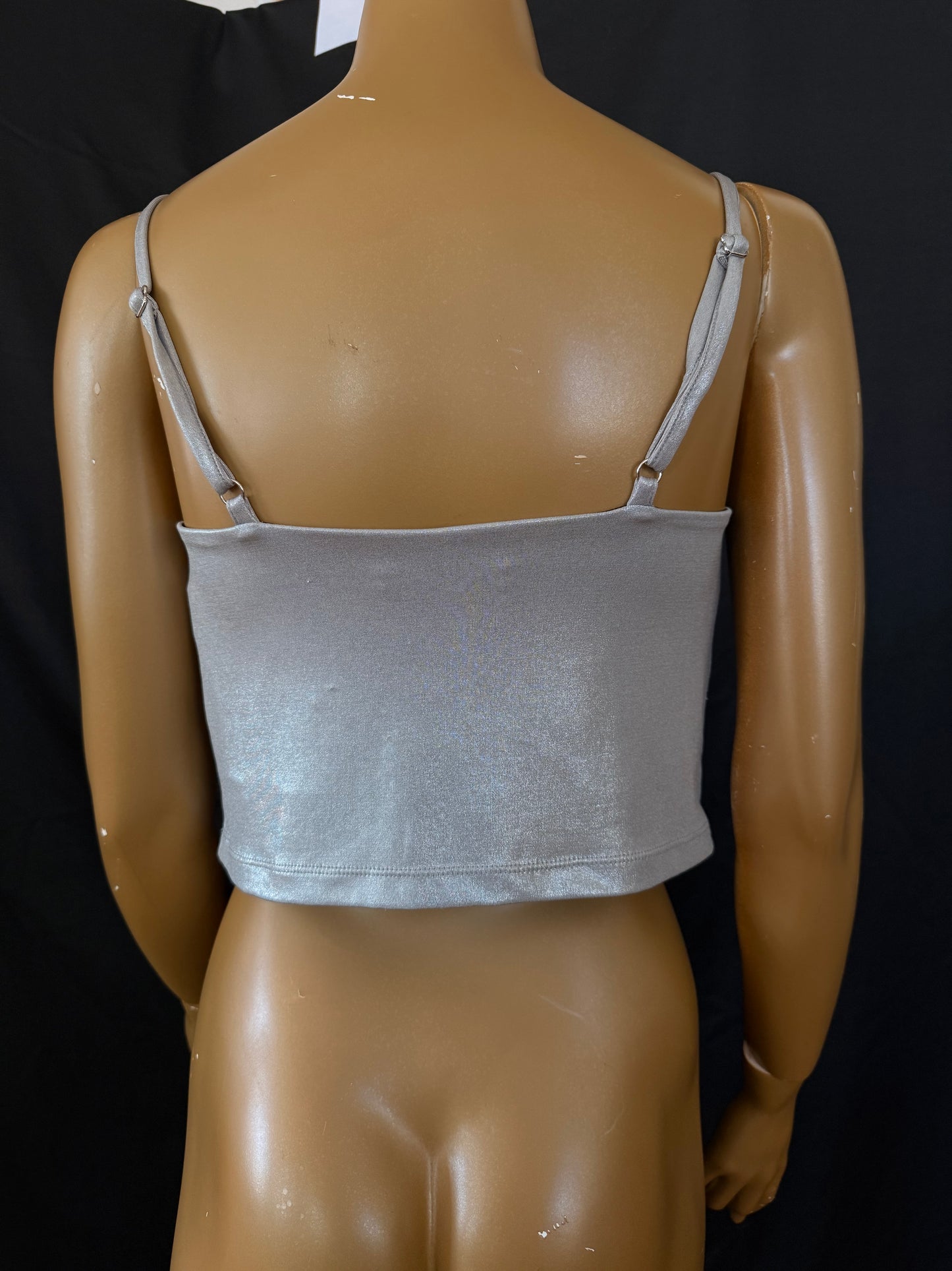 Silver Metalic Swoop Neck Tank Top