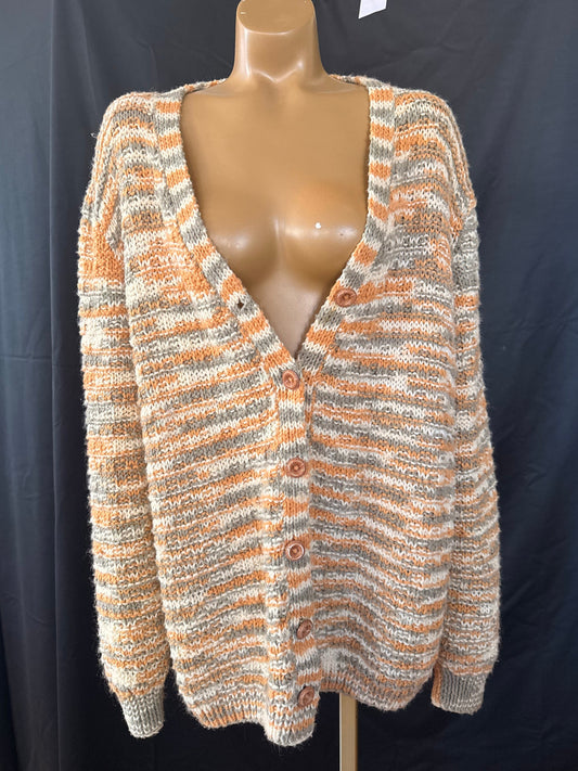 Hand Knit Grey and Orange Cardigan