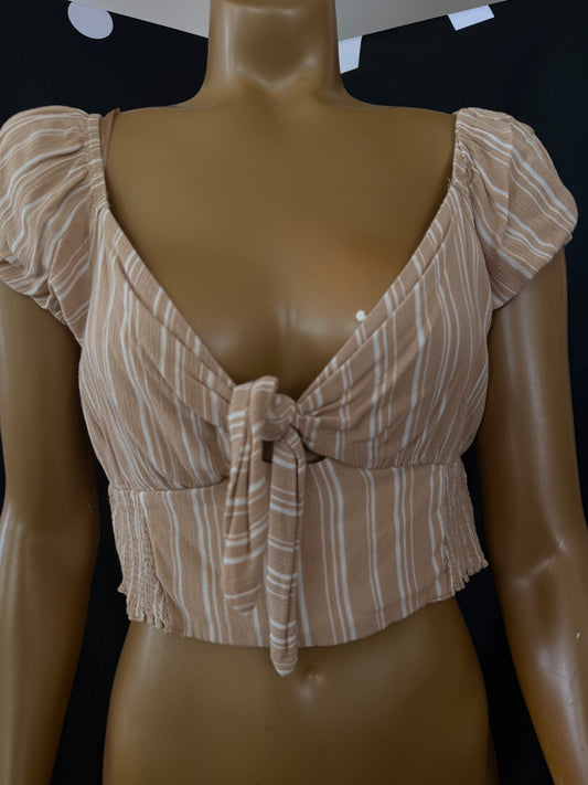 Tan Short Sleeve Crop Top