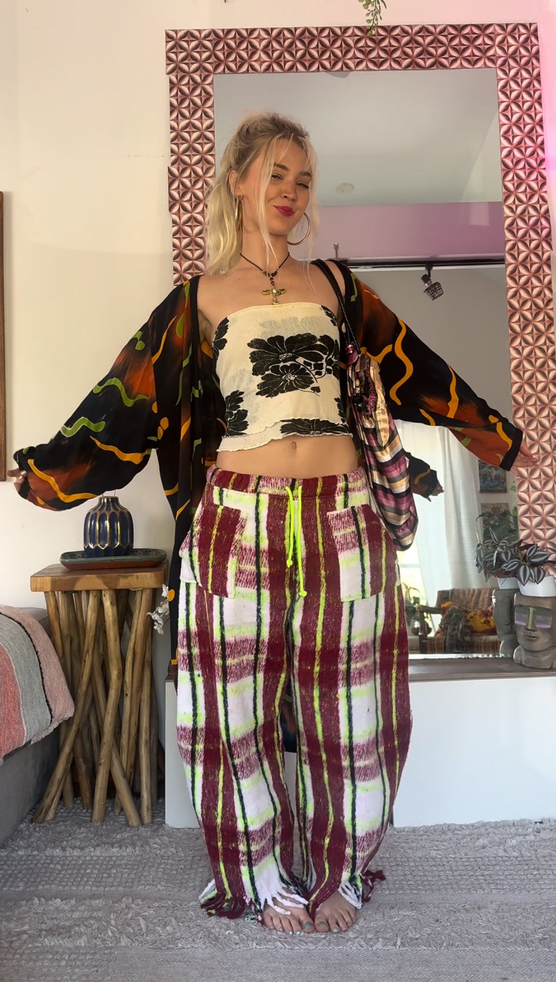 Reclaimed Plaid Barrel Pants