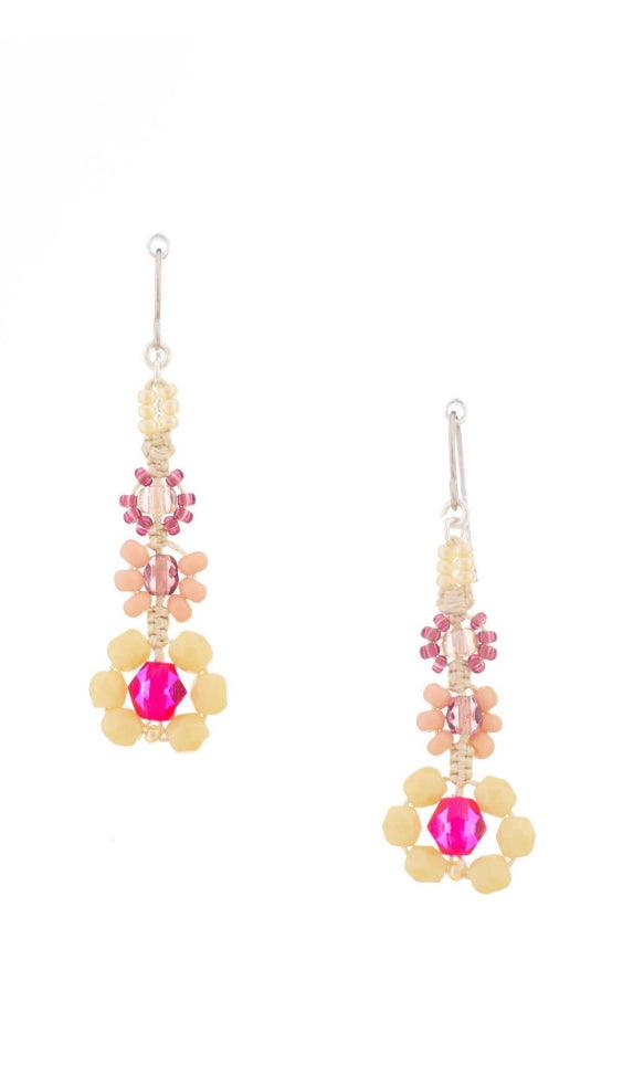 Flower Power Beaded Dangle Earrings - Hippie Hued