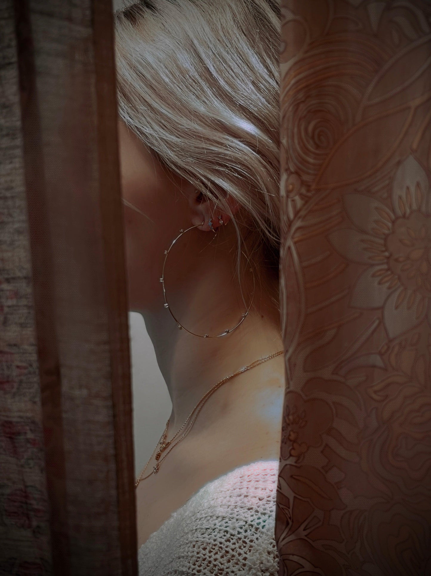 CZ Studded Thin Oversized Hoops - Hippie Hued