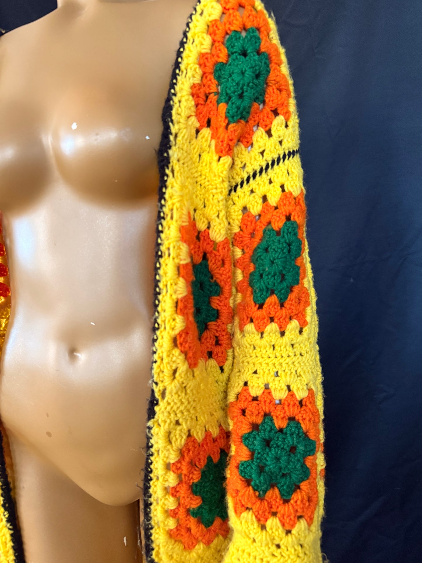 Hand Crocheted Yellow Granny Square Cardigan