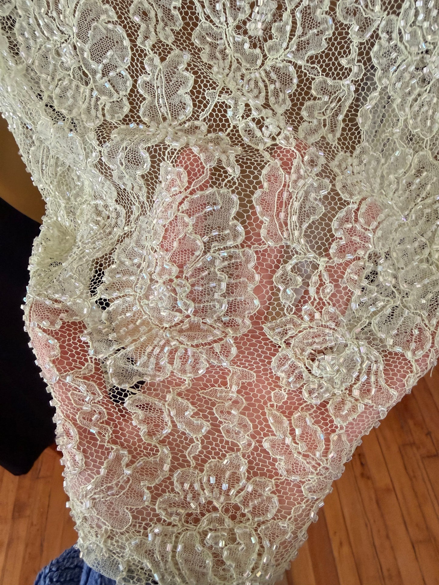 Green Beaded Lace Top
