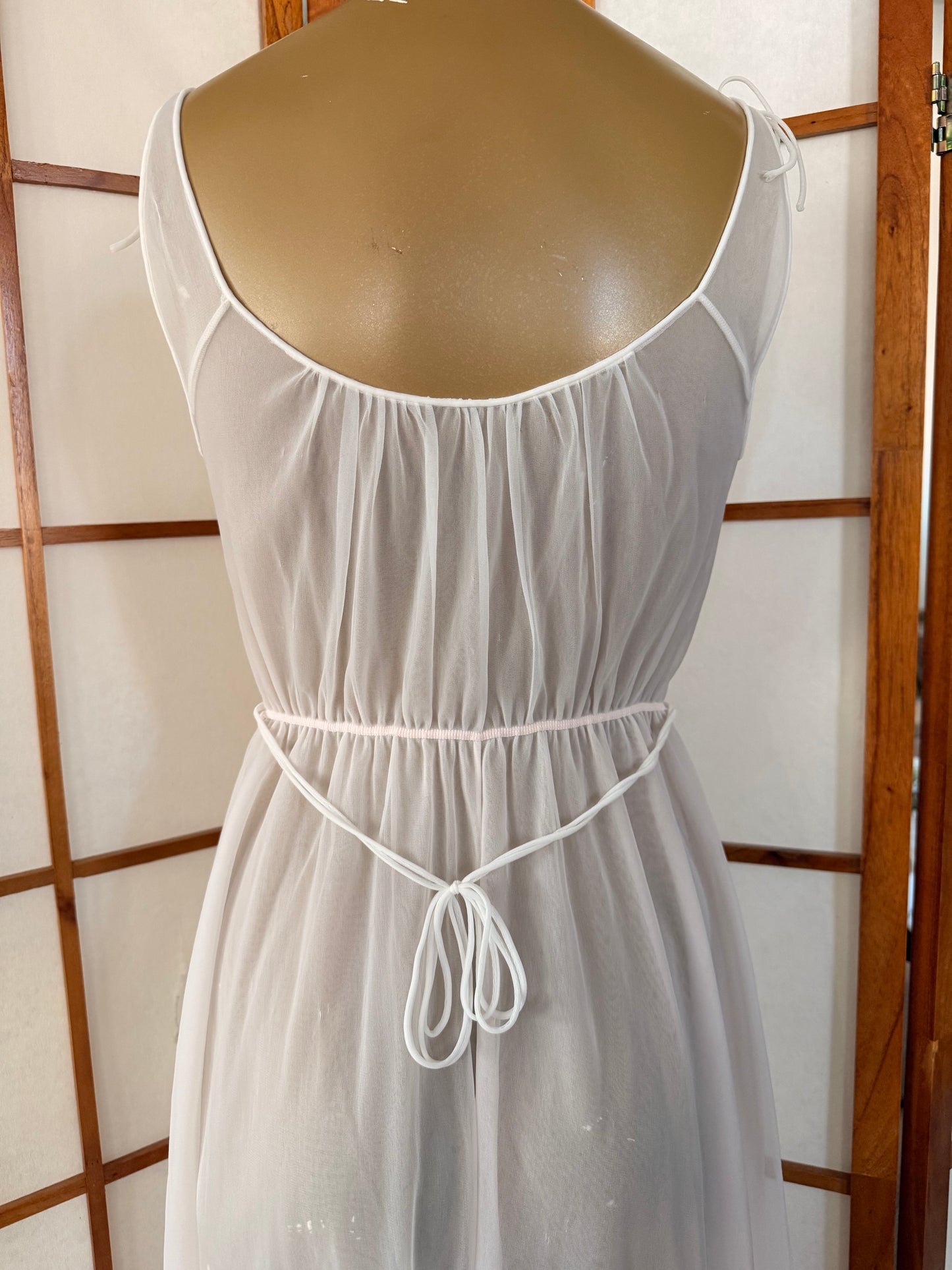 Vintage 1950s Carter's DuPont Nylon Nightgown Sheer White Embroidered Lingerie Dress