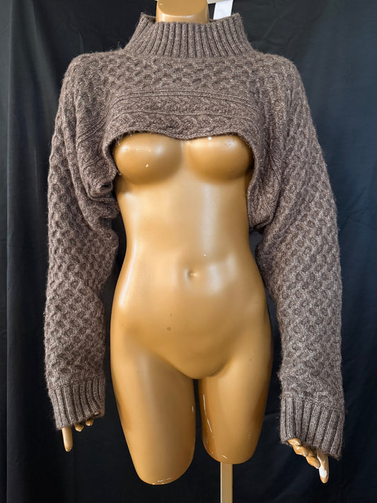 Brown Shaw Cropped Sweater