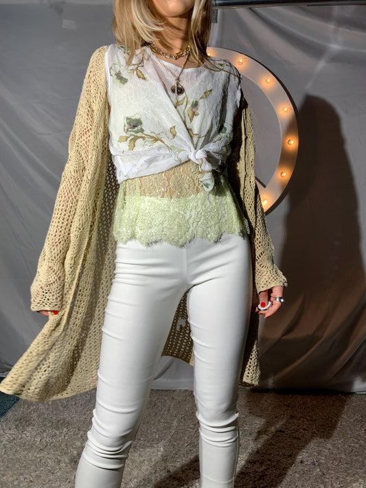 Green Beaded Lace Top
