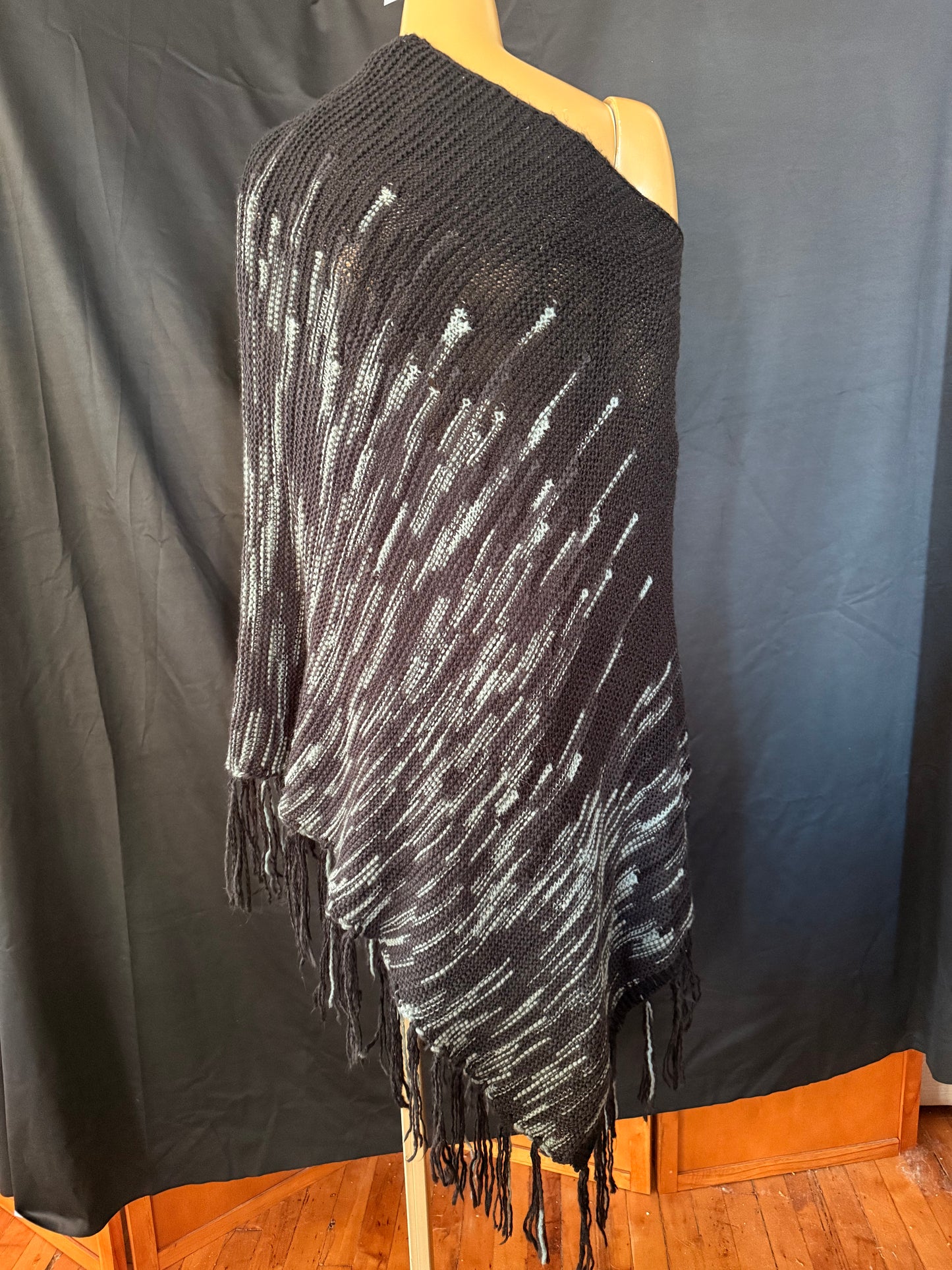 Black Fringe Sweater Poncho