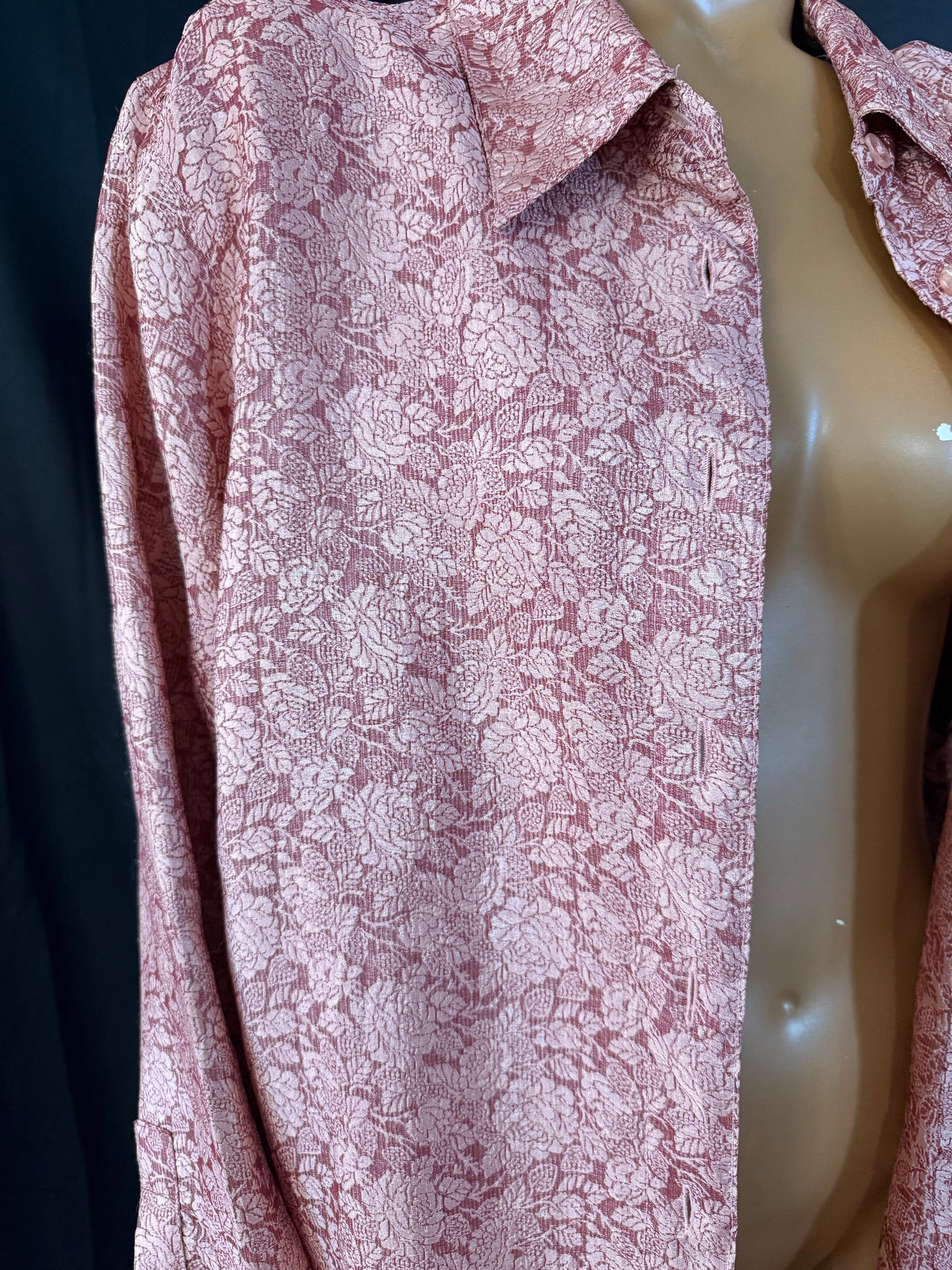 Pink Floral Shiny Button Down