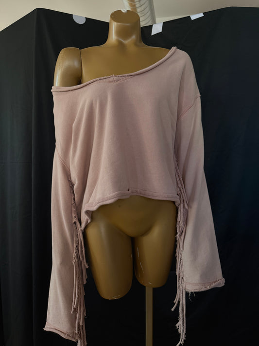 Free People Pink Fringe Long Sleeve