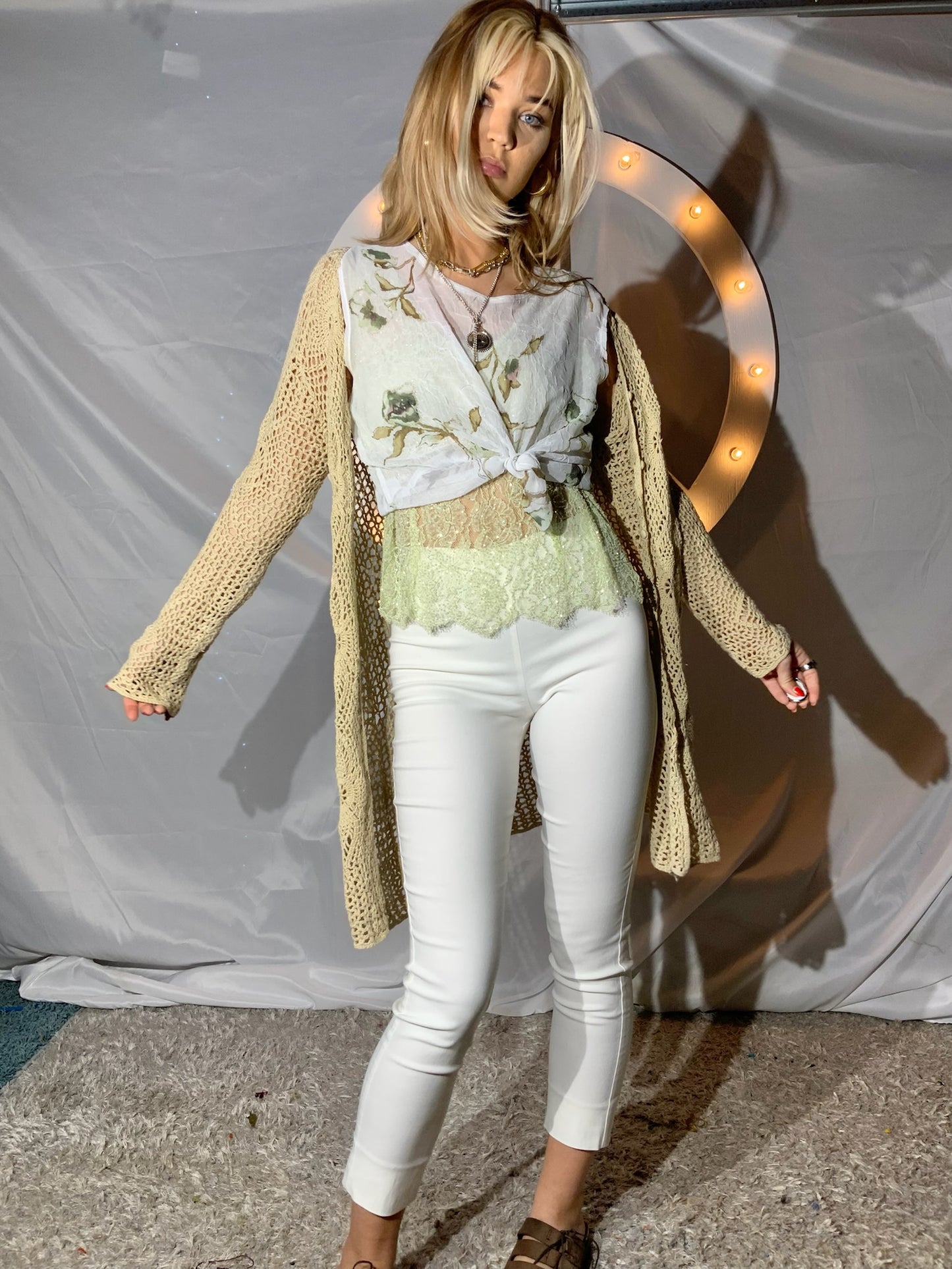 Green Beaded Lace Top