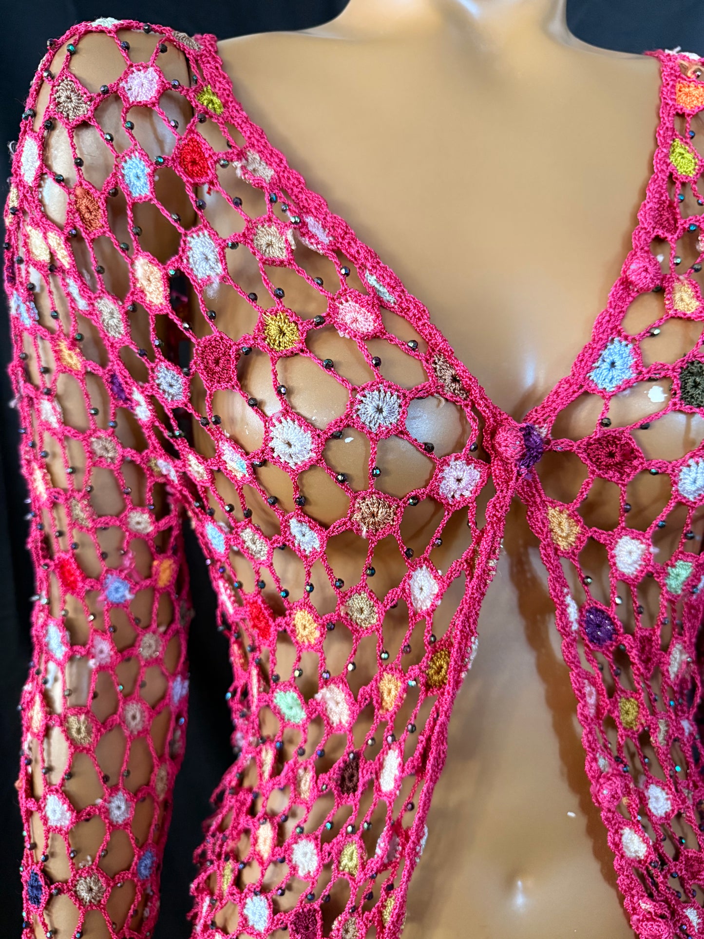 Pink Crochet Colorful Cardigan