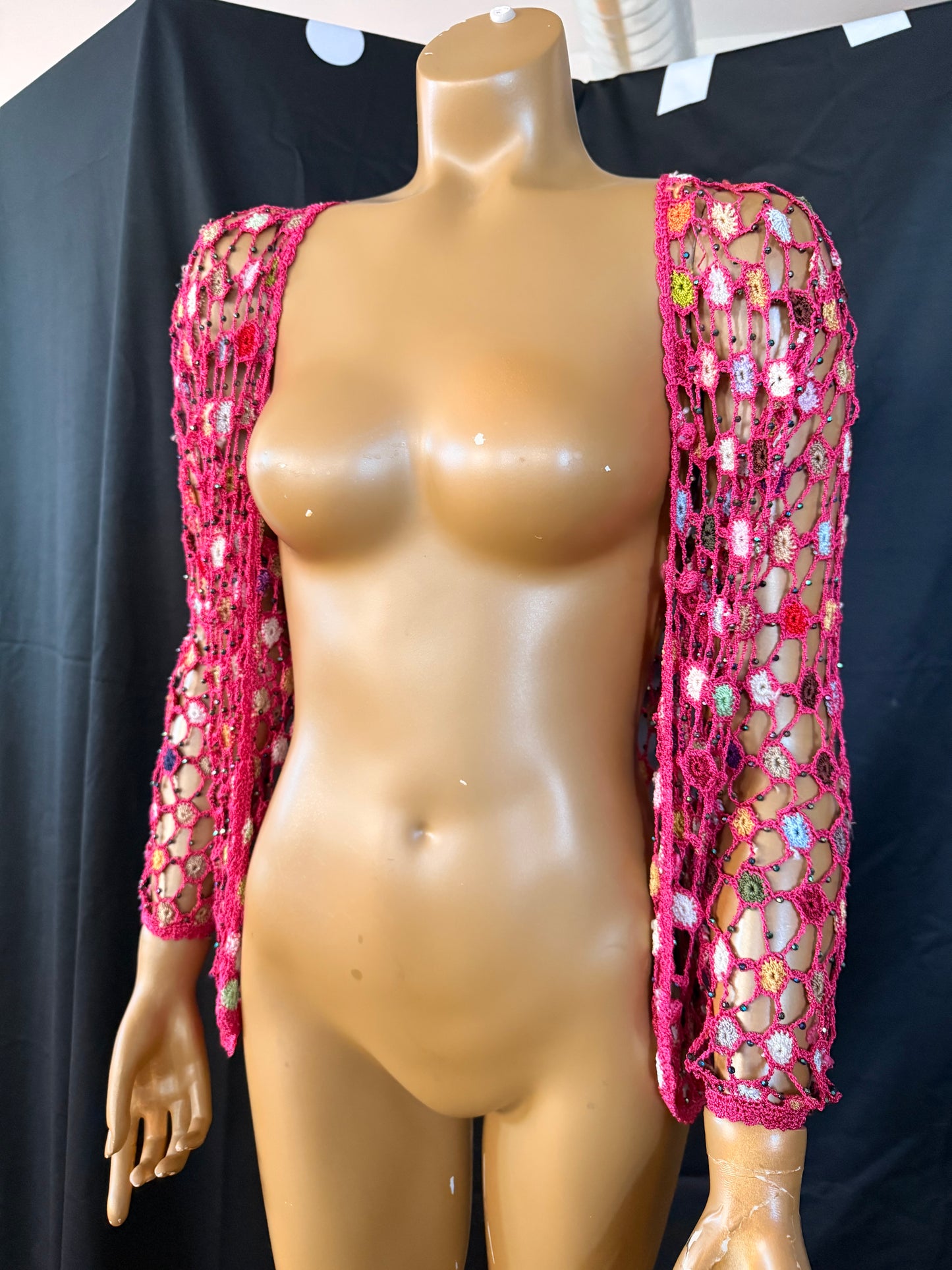 Pink Crochet Colorful Cardigan