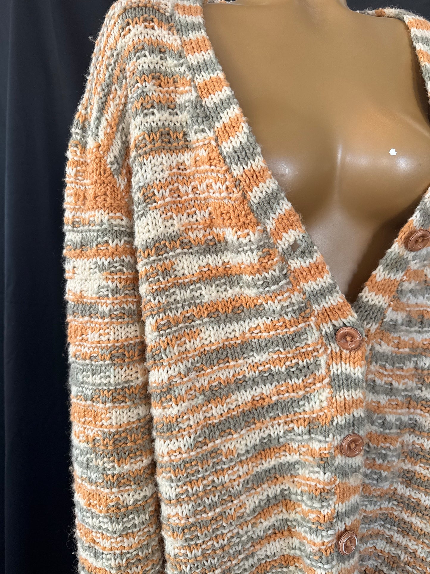 Hand Knit Grey and Orange Cardigan