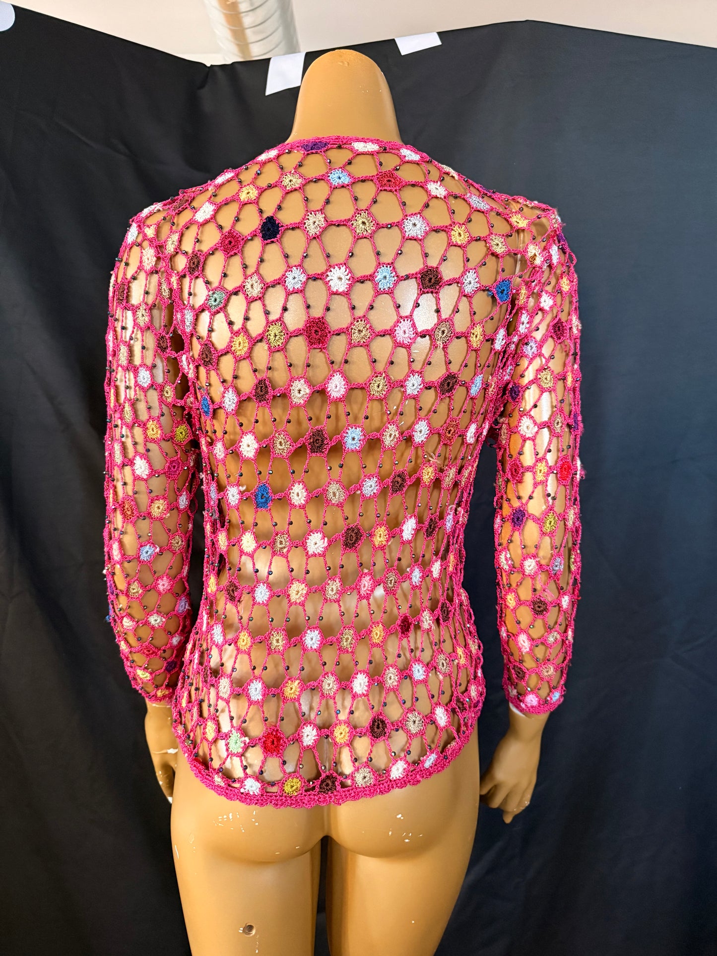 Pink Crochet Colorful Cardigan
