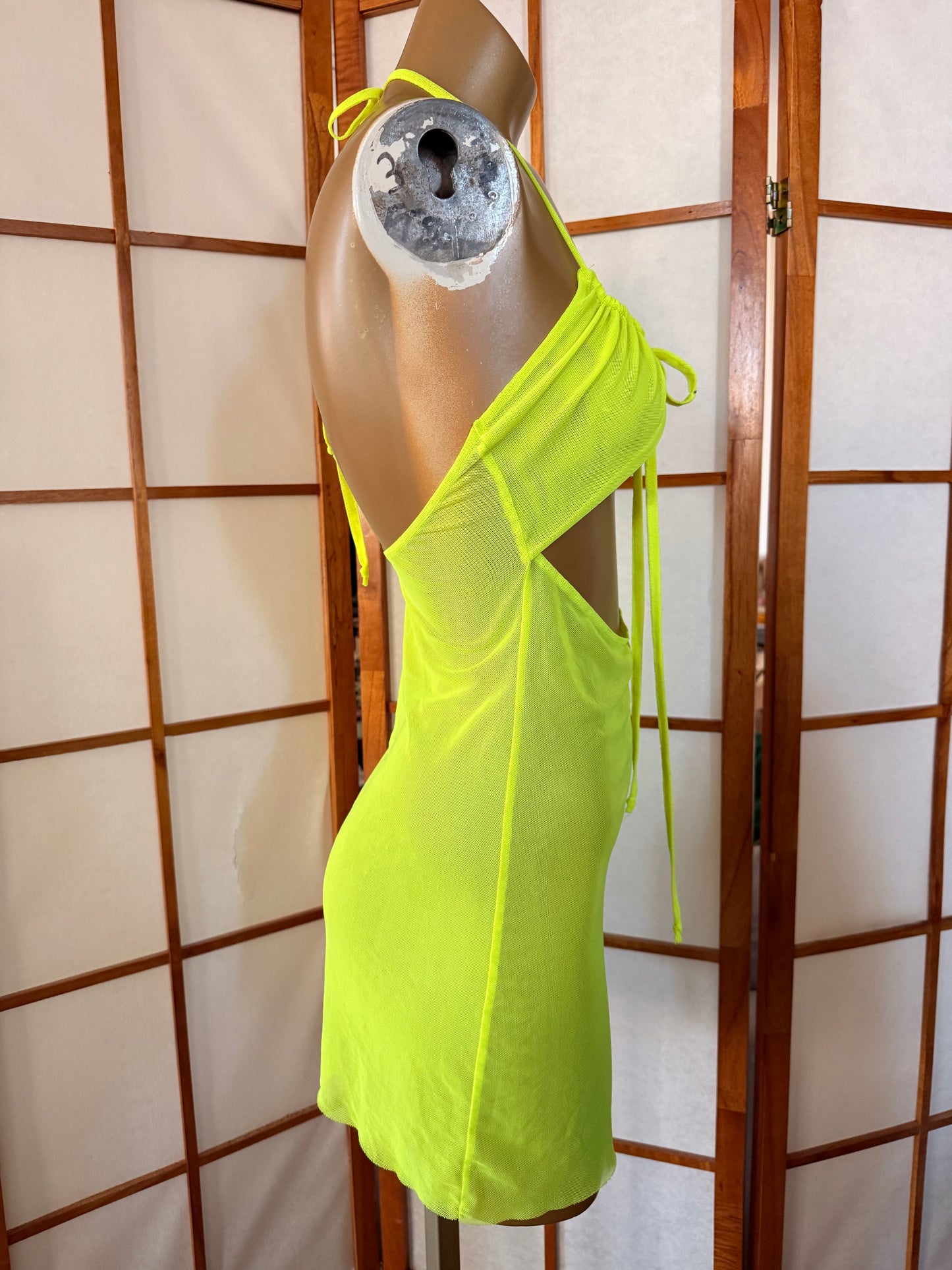 Yellow Mesh See Through Dress