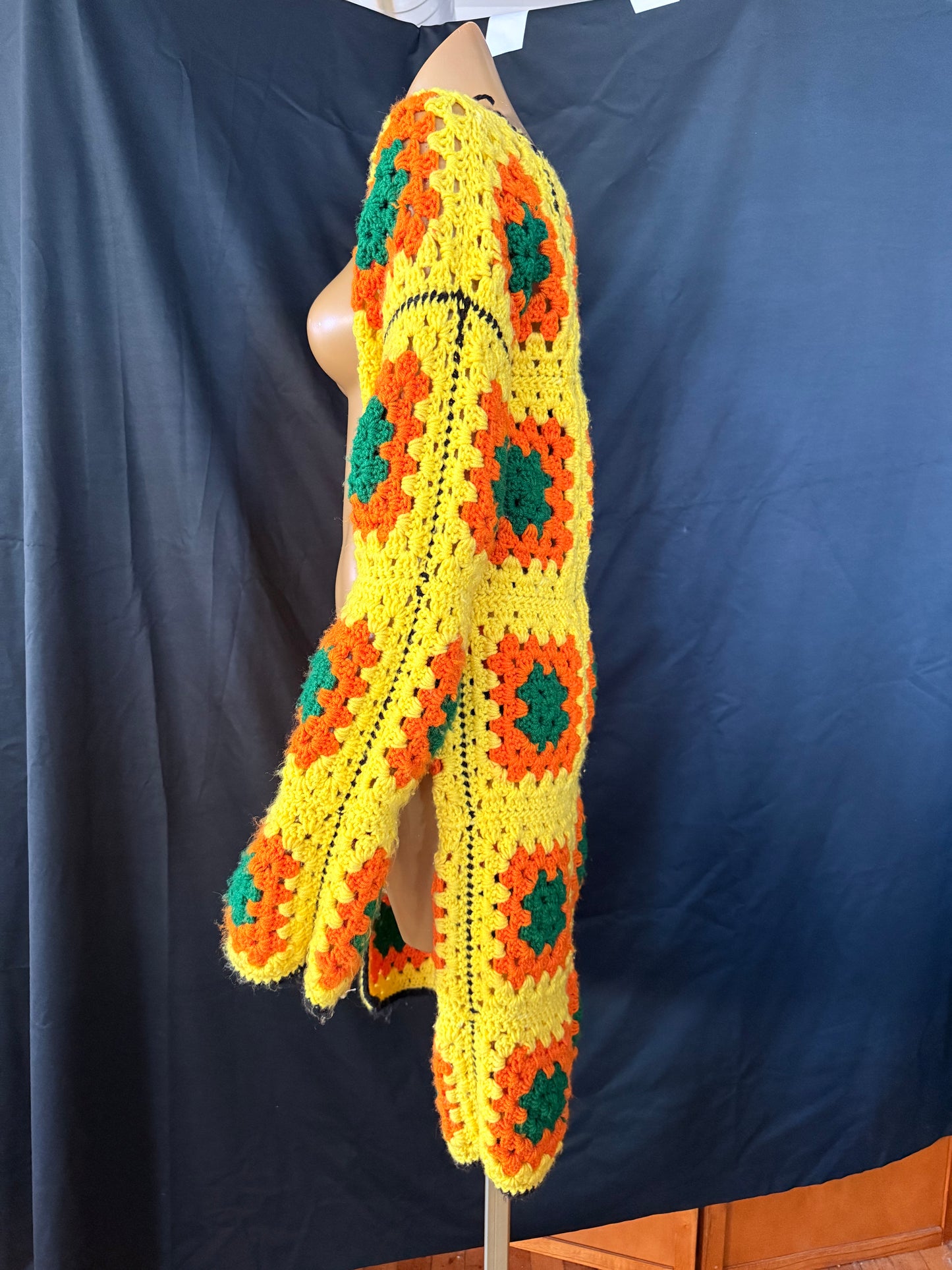 Hand Crocheted Yellow Granny Square Cardigan