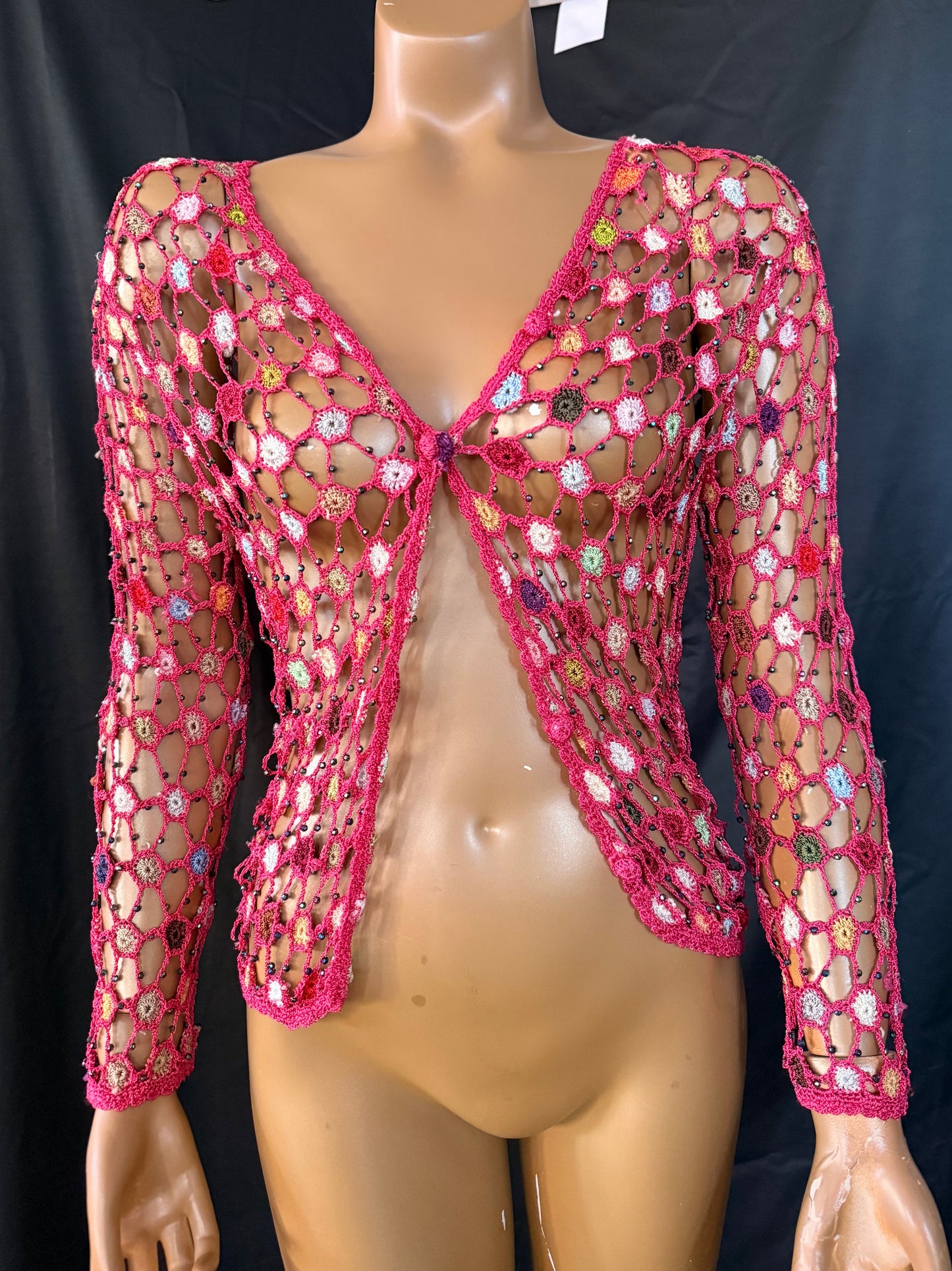 Pink Crochet Colorful Cardigan