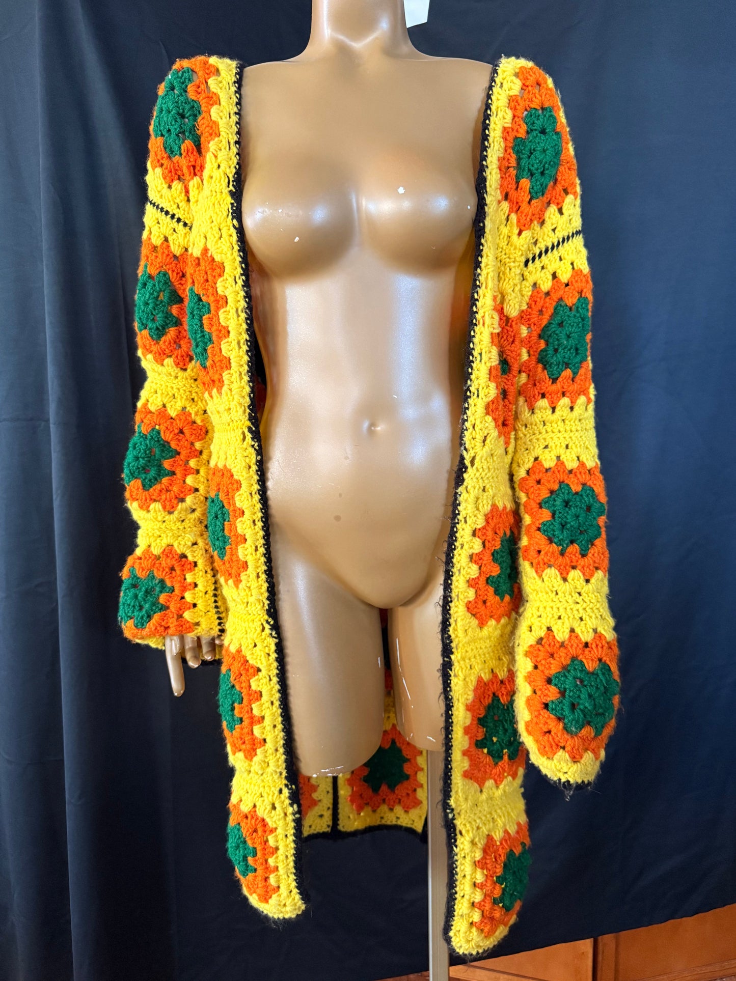 Hand Crocheted Yellow Granny Square Cardigan