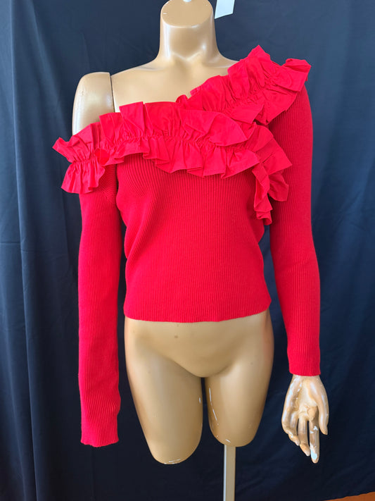 Ruffle Red Knit Top