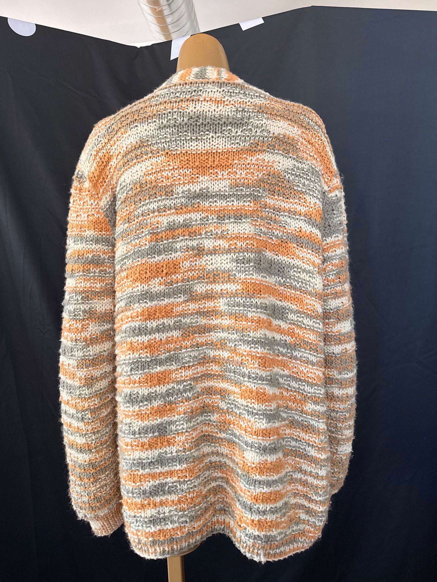 Hand Knit Grey and Orange Cardigan