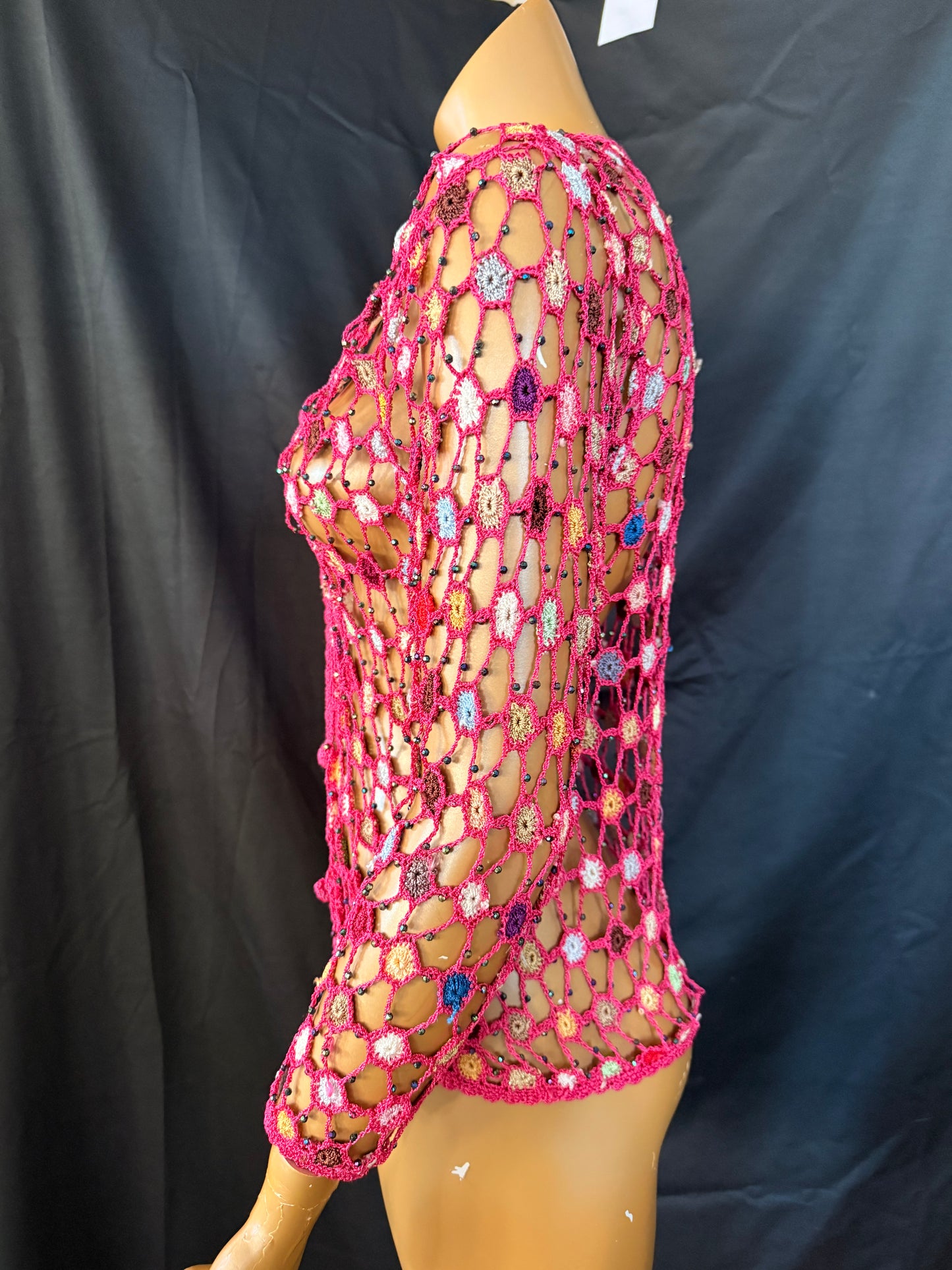 Pink Crochet Colorful Cardigan