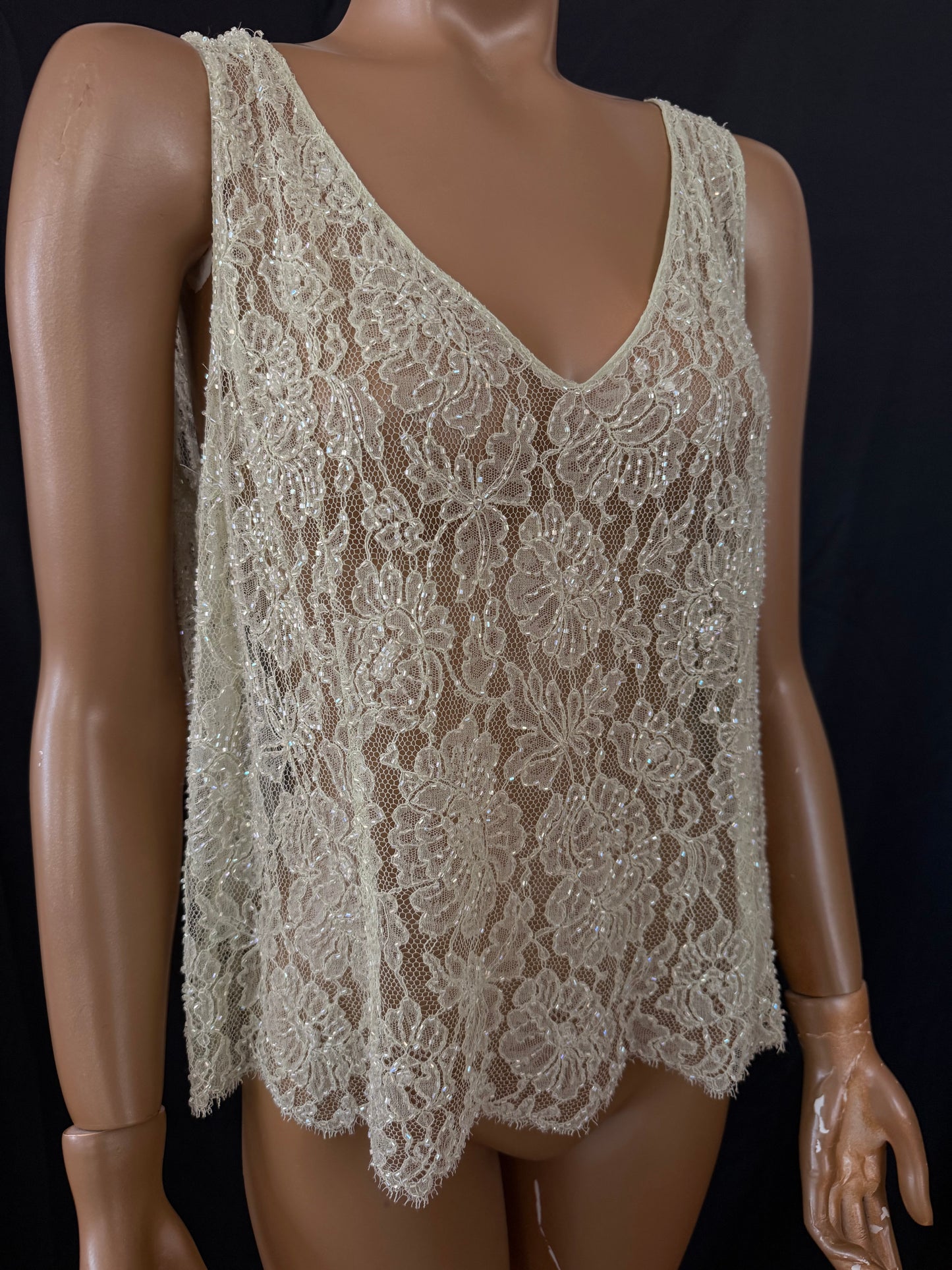 Green Beaded Lace Top