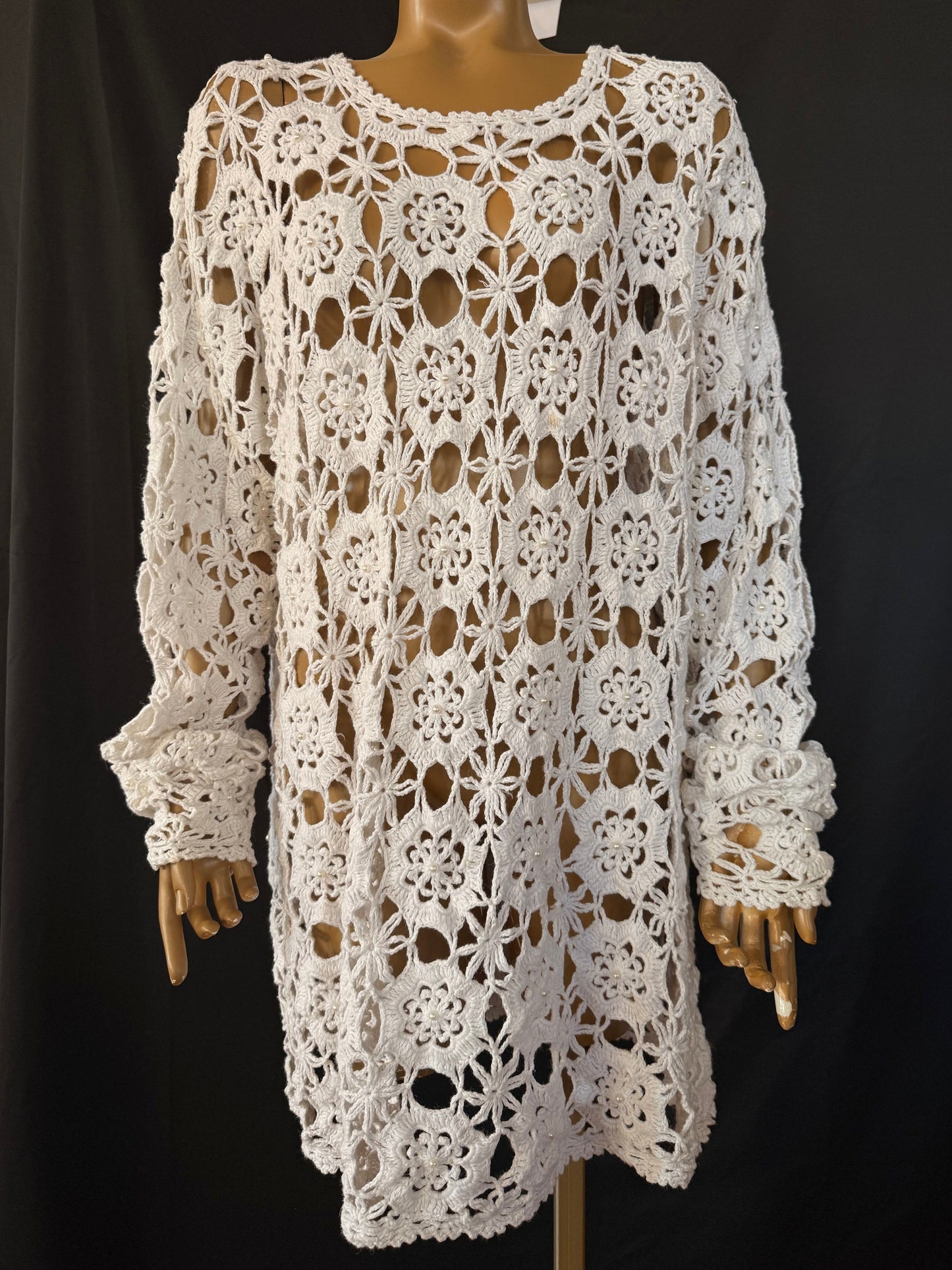White Beaded Crochet Shirt/Dress