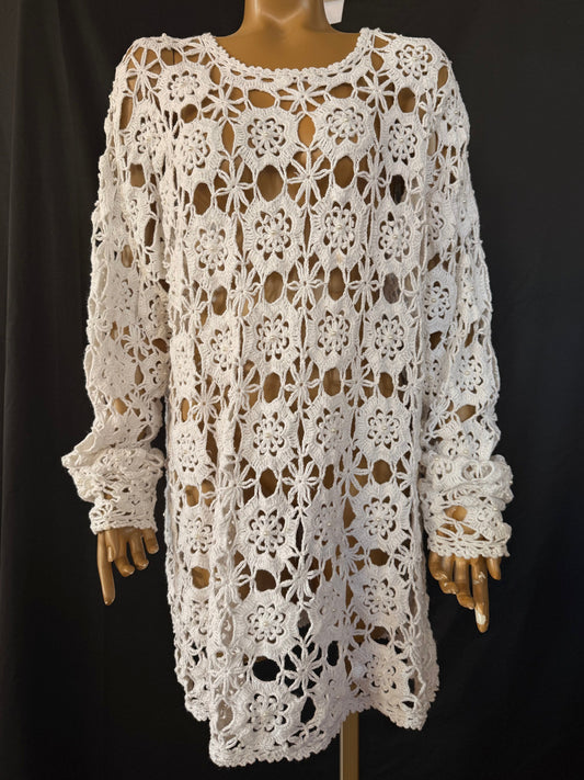 White Beaded Crochet Shirt/Dress
