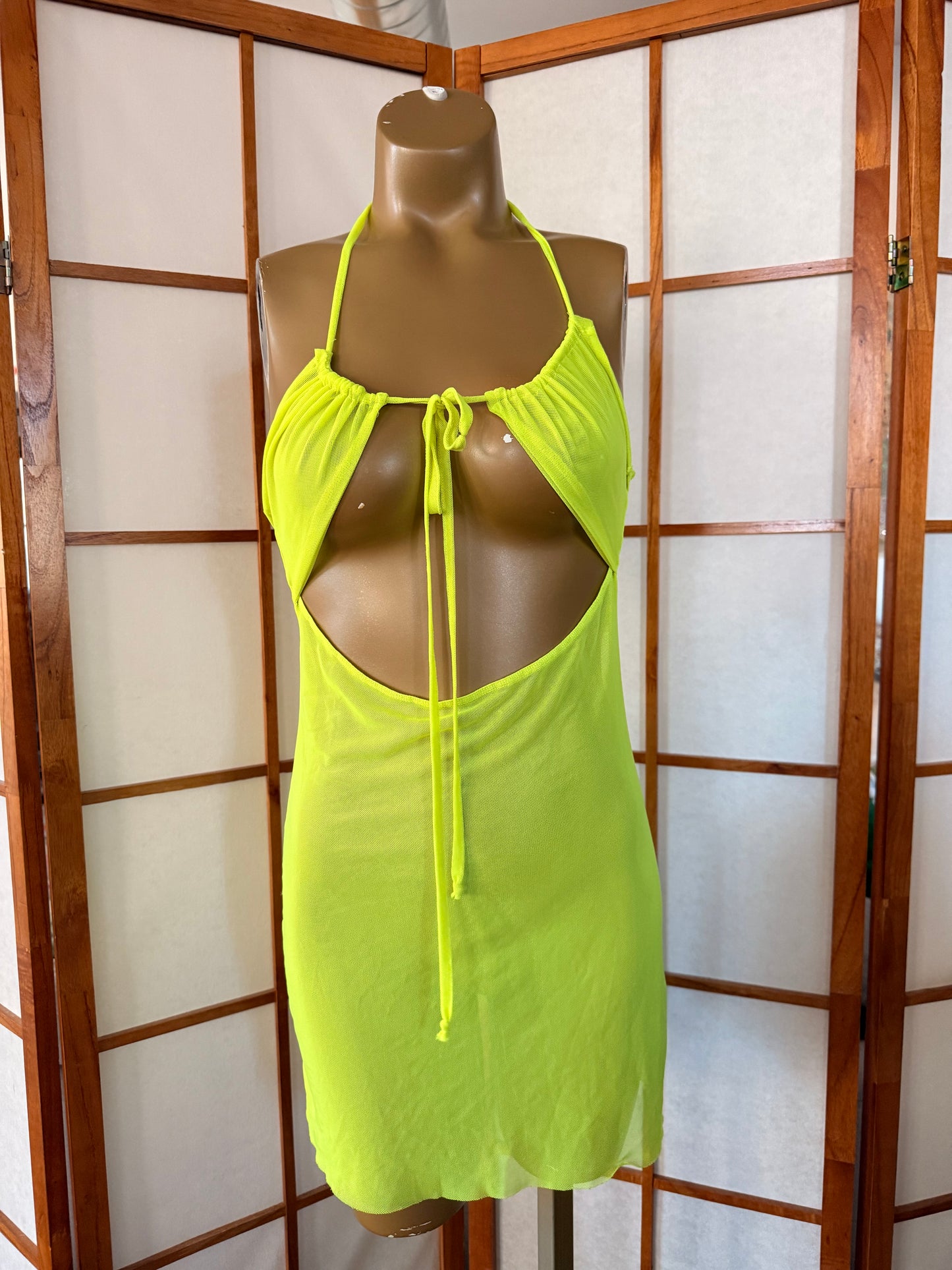Yellow Mesh See Through Dress