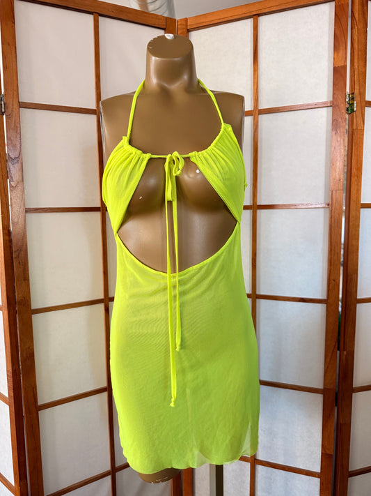 Yellow Mesh See Through Dress