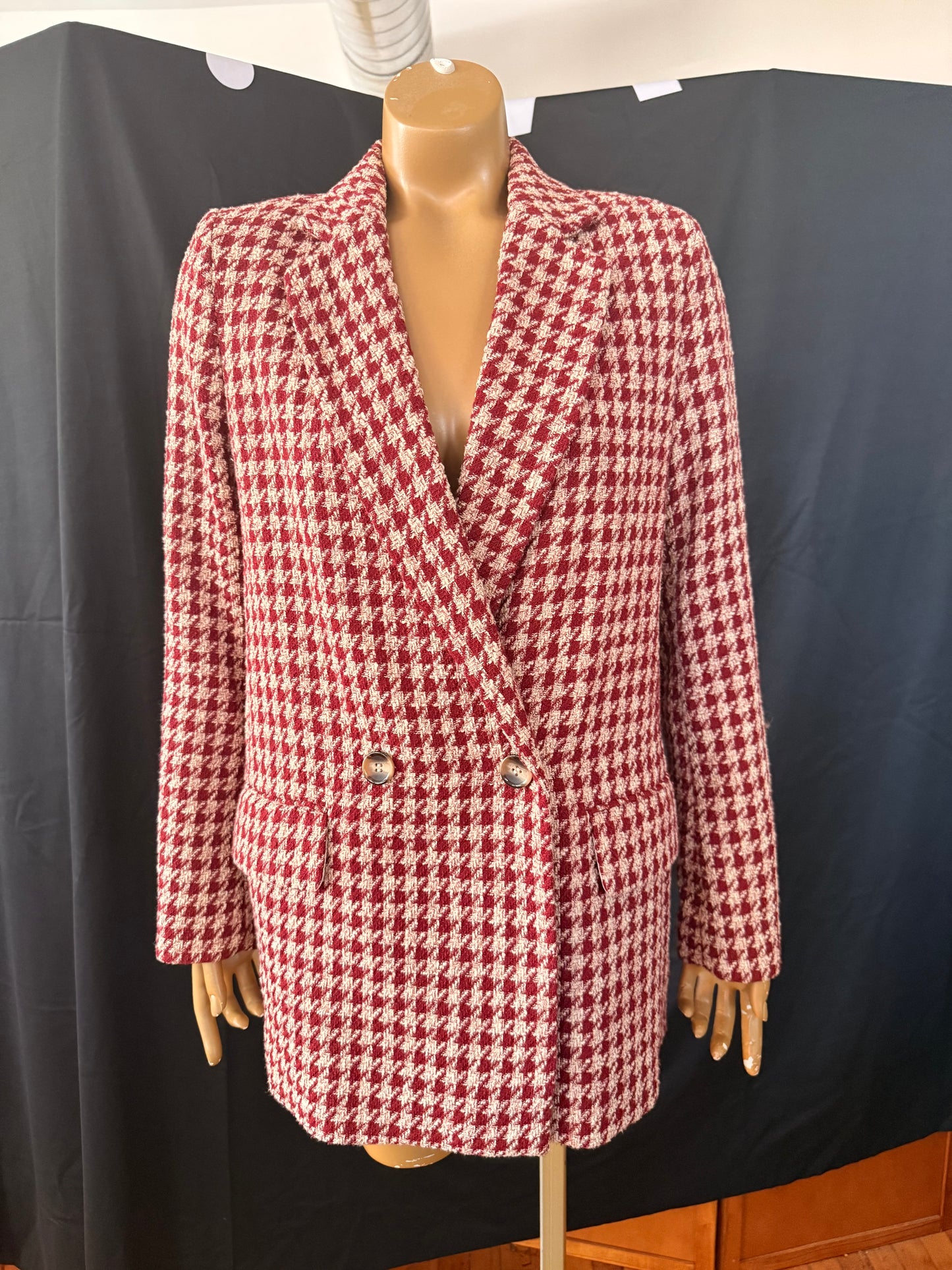 Red Herringbone Oversized Blazer