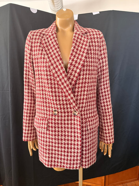 Red Herringbone Oversized Blazer