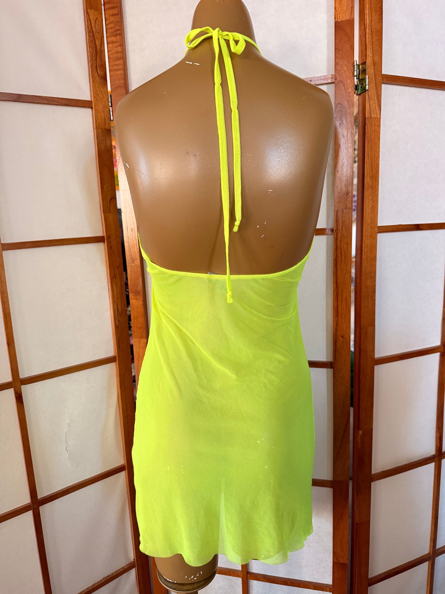 Yellow Mesh See Through Dress