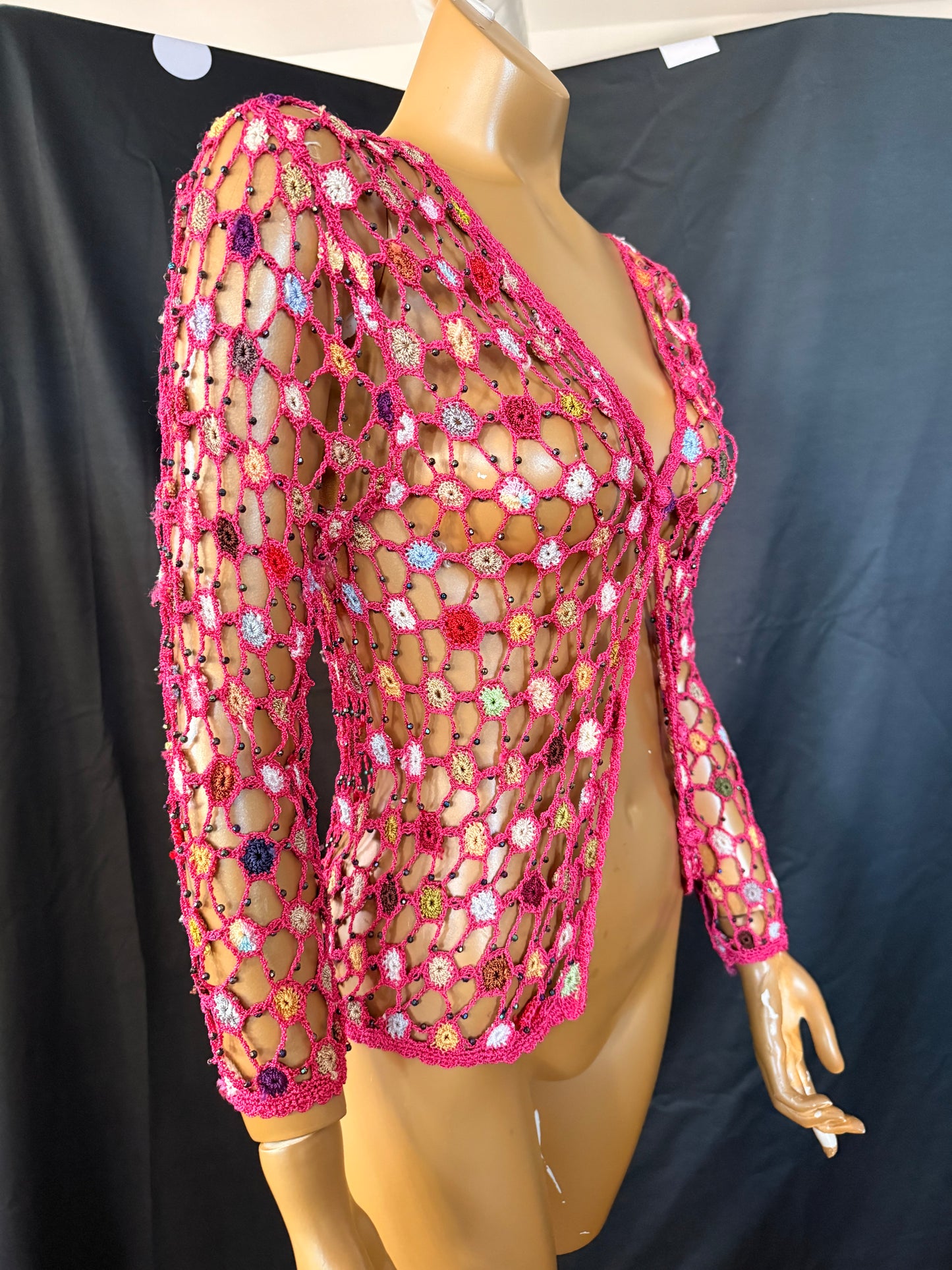 Pink Crochet Colorful Cardigan