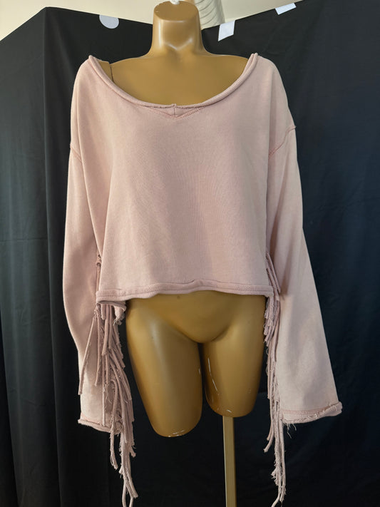 Free People Pink Fringe Long Sleeve