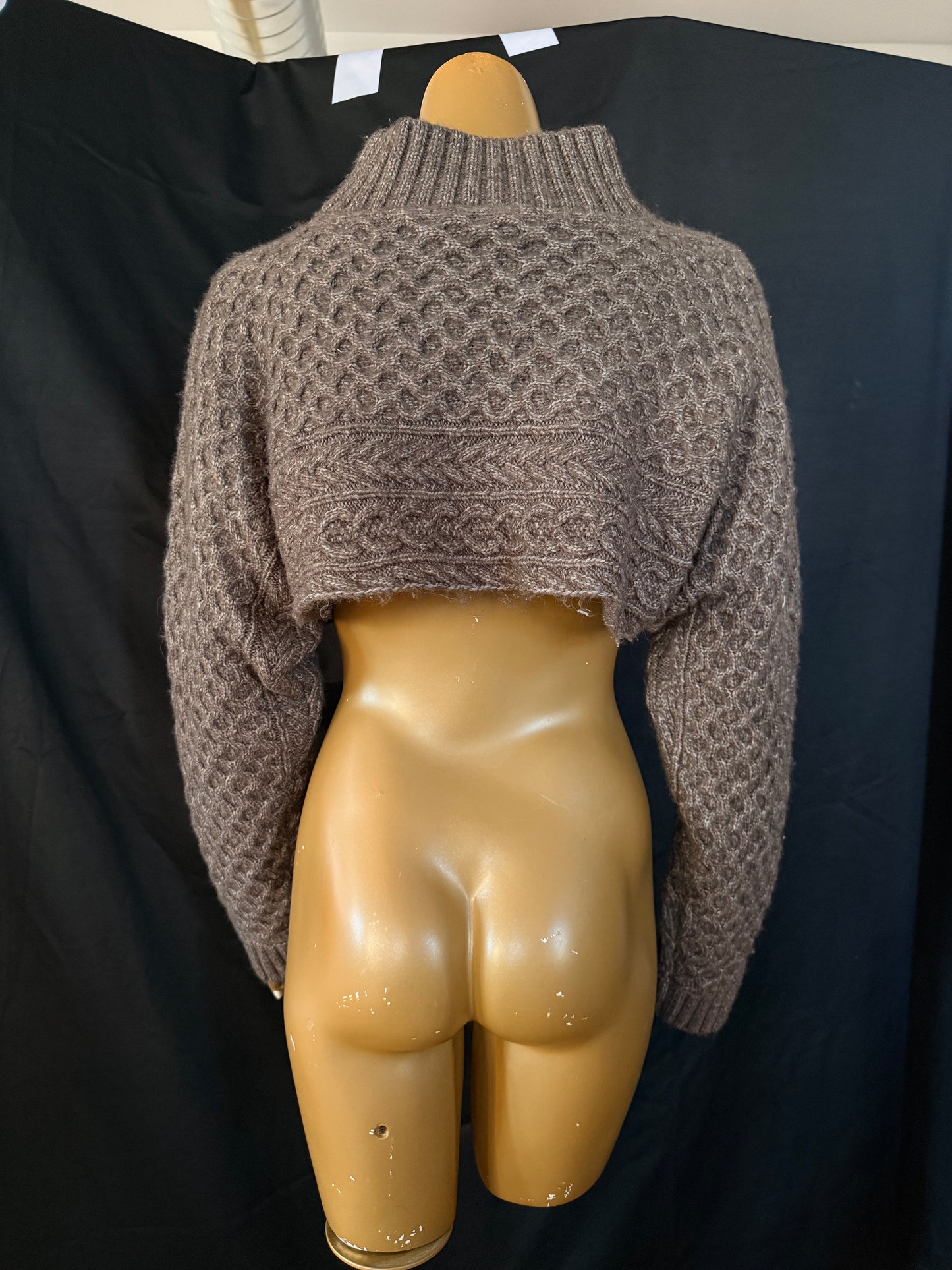 Brown Shaw Cropped Sweater