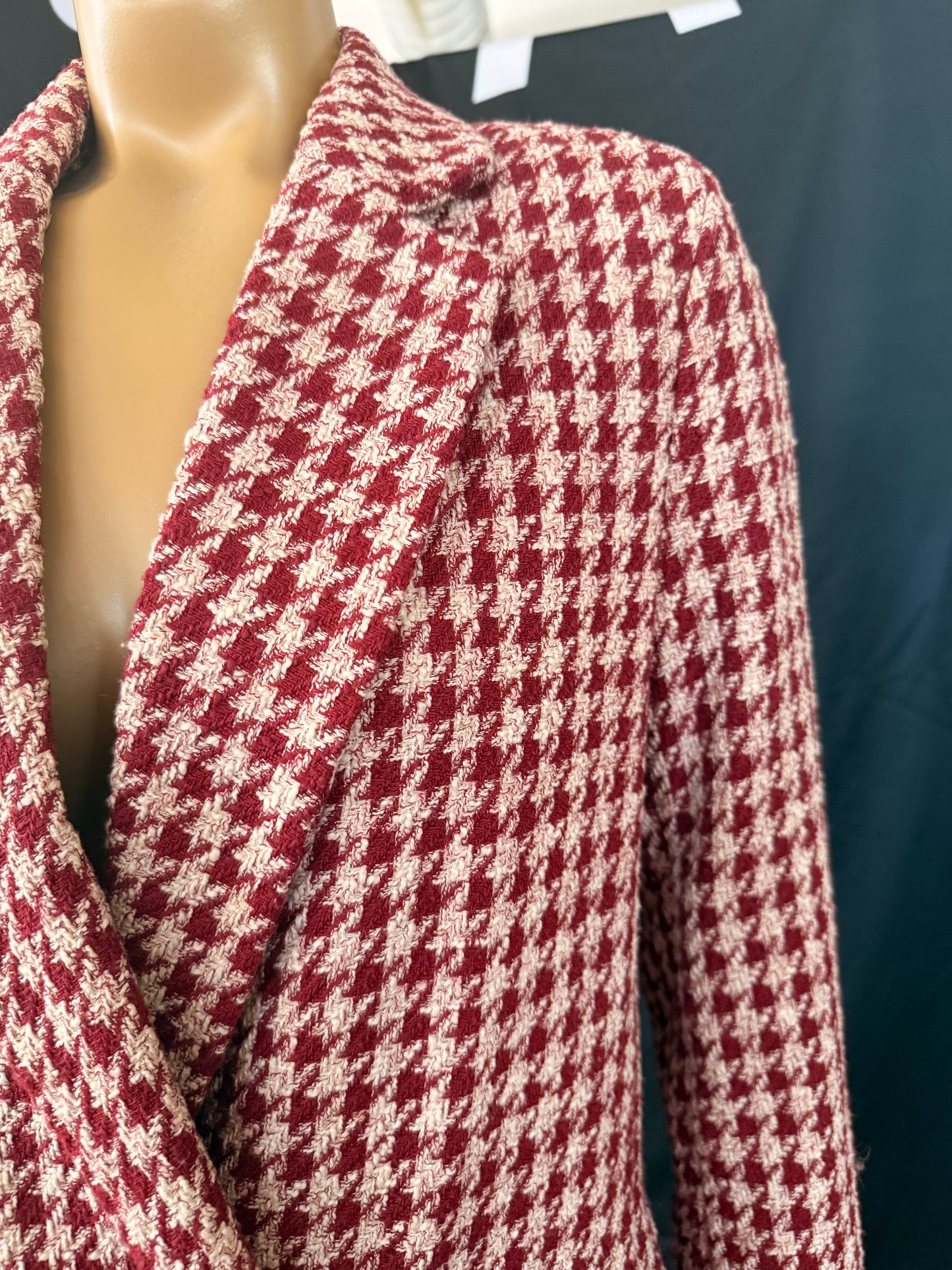 Red Herringbone Oversized Blazer