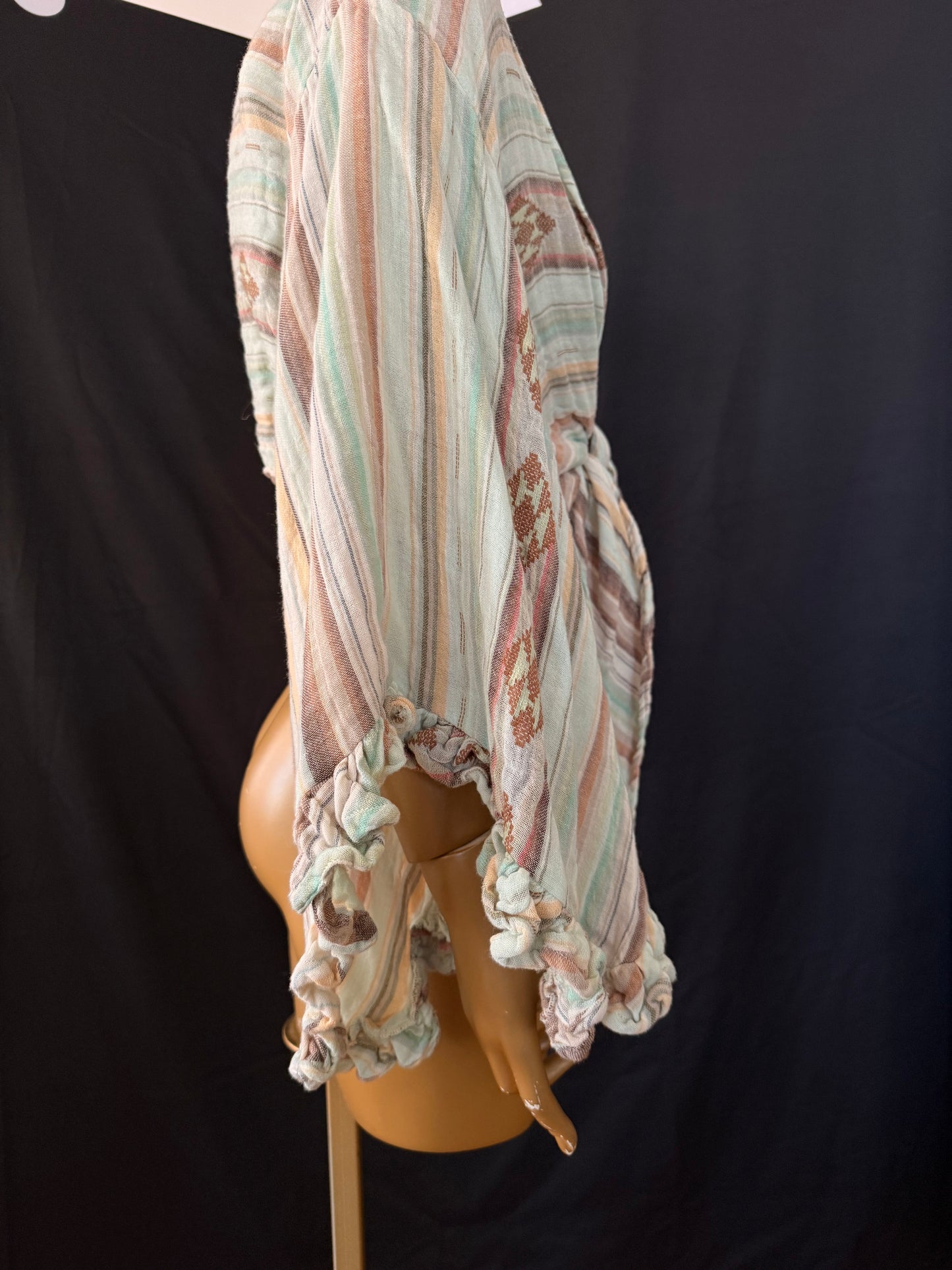 Blue Patterned Ruffled Shaw