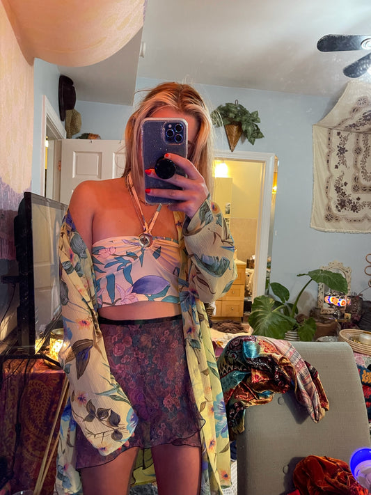 Green Floral Sheer Button Down