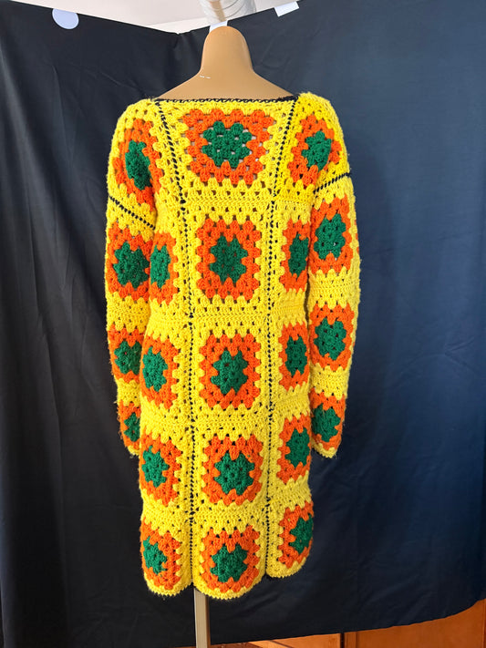 Hand Crocheted Yellow Granny Square Cardigan