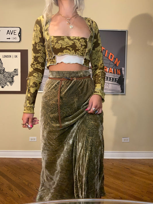 Green Velvet Maxi Skirt