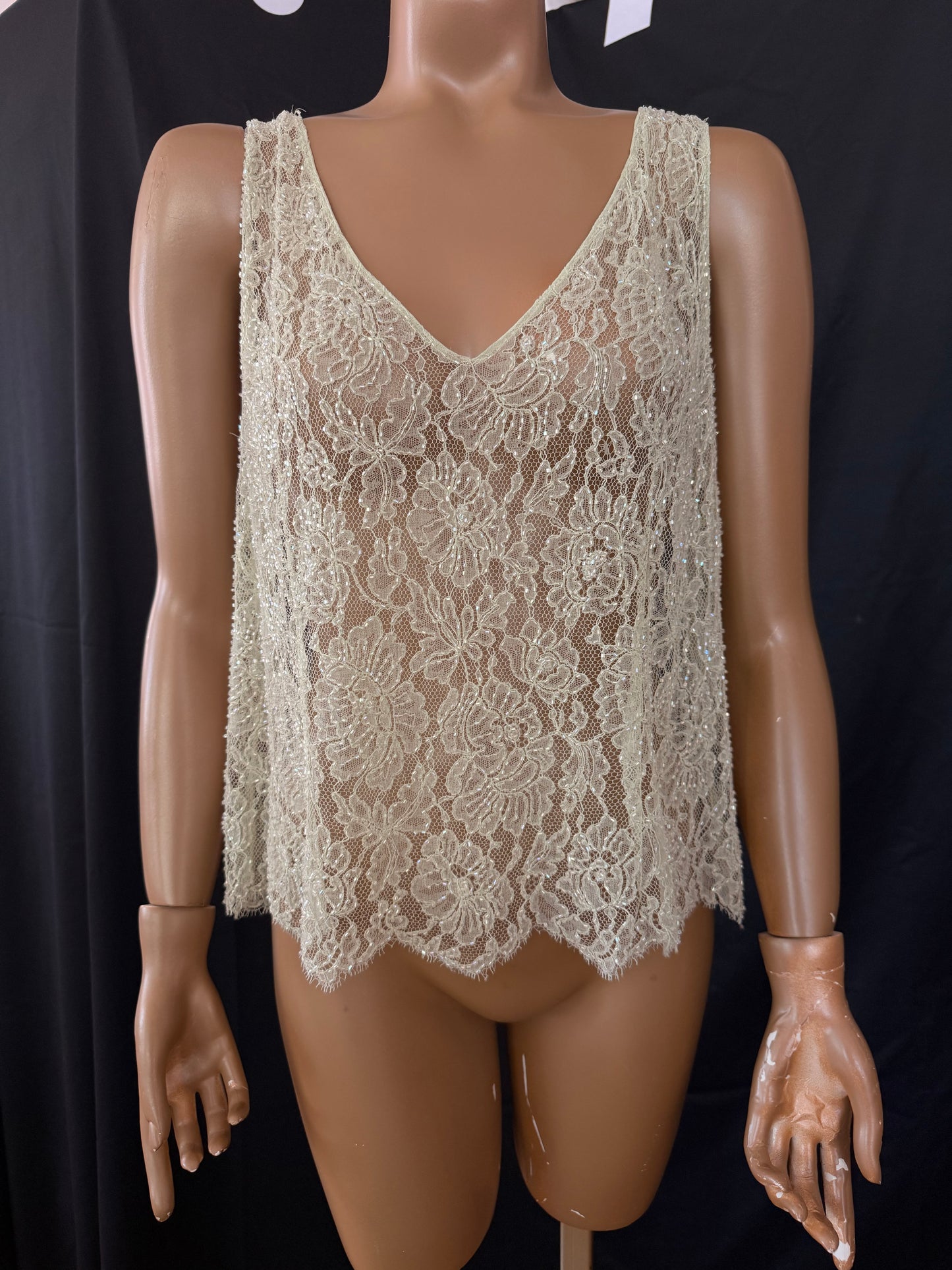 Green Beaded Lace Top
