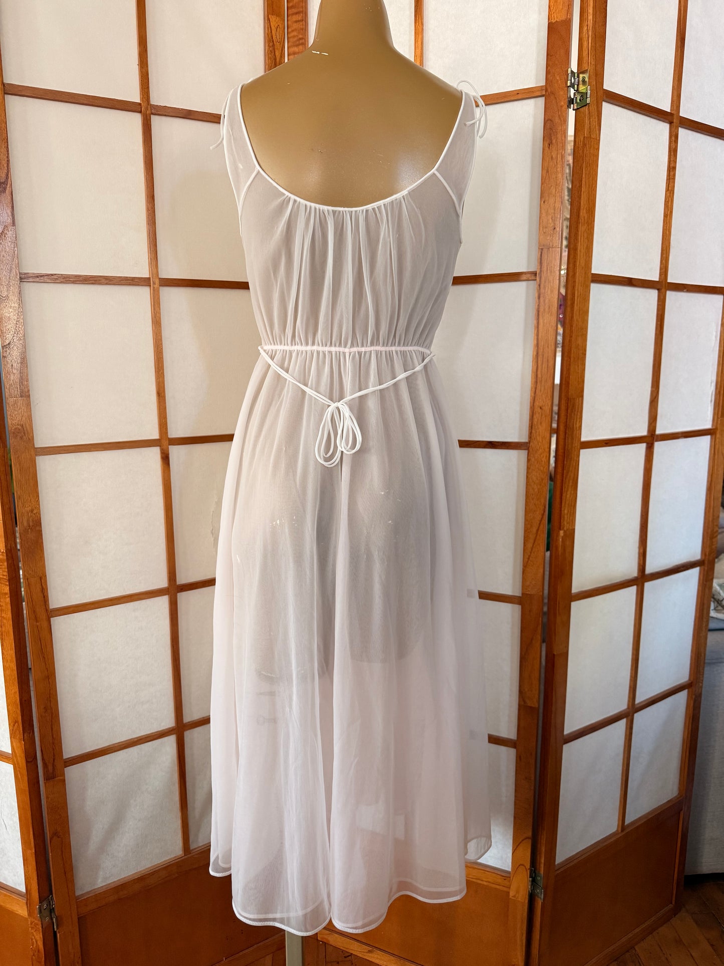 Vintage 1950s Carter's DuPont Nylon Nightgown Sheer White Embroidered Lingerie Dress