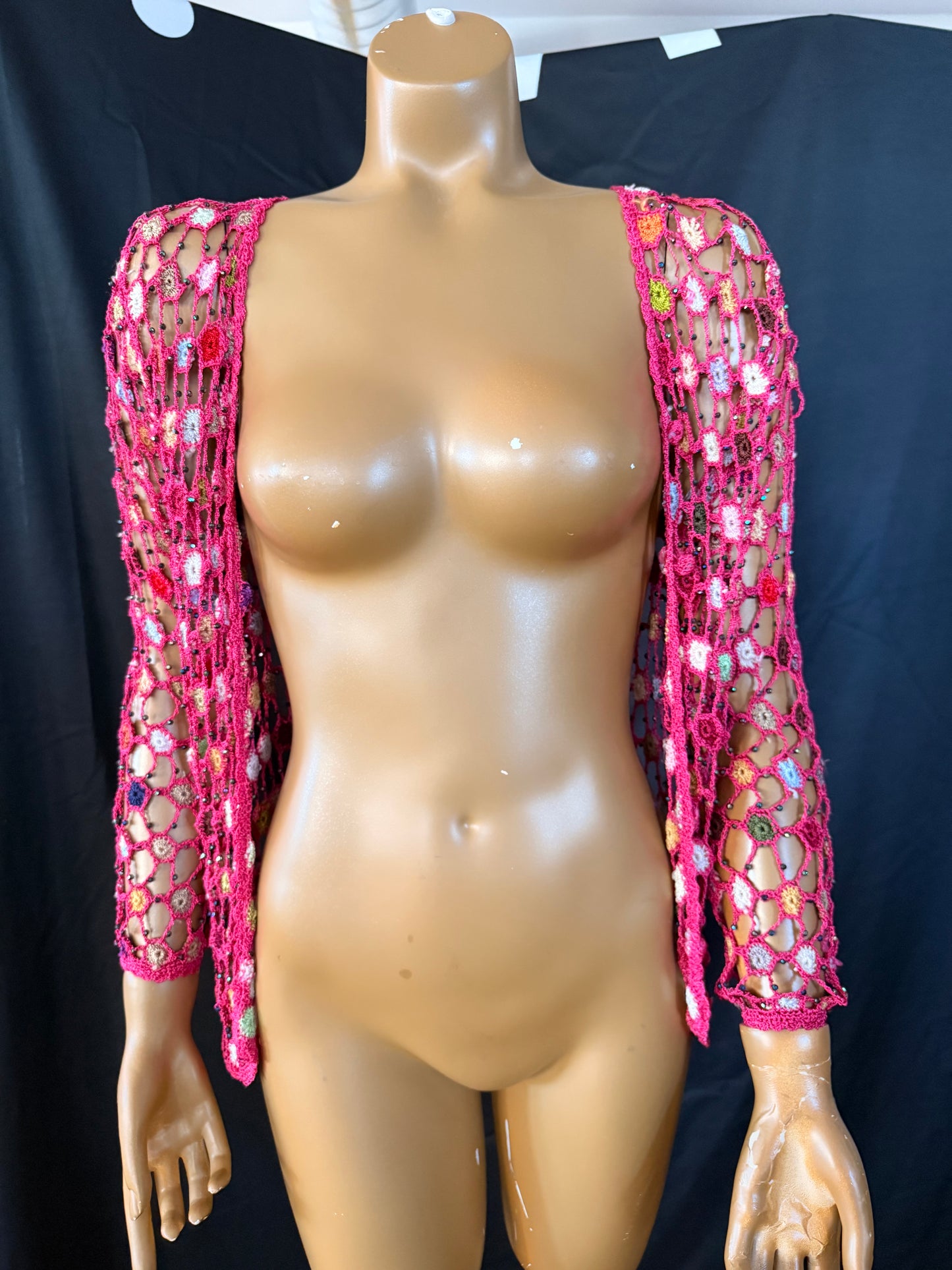 Pink Crochet Colorful Cardigan